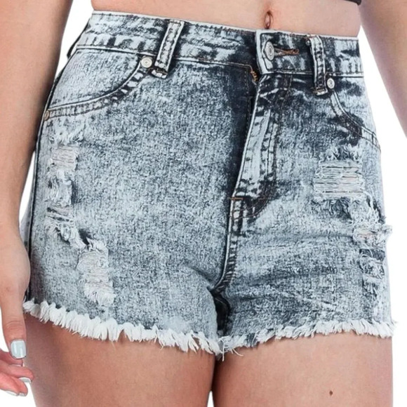 Gogo Star Acid Wash Distressed Denim Shorts 11 - Picture 1 of 5